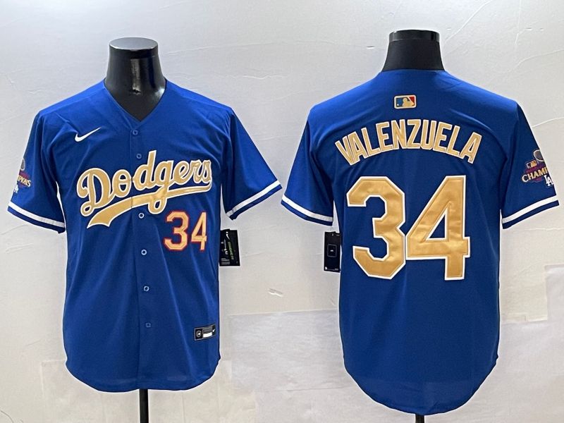 Men Los Angeles Dodgers #34 Valenzuela Blue Gold Game Nike 2025 MLB Jersey style 1